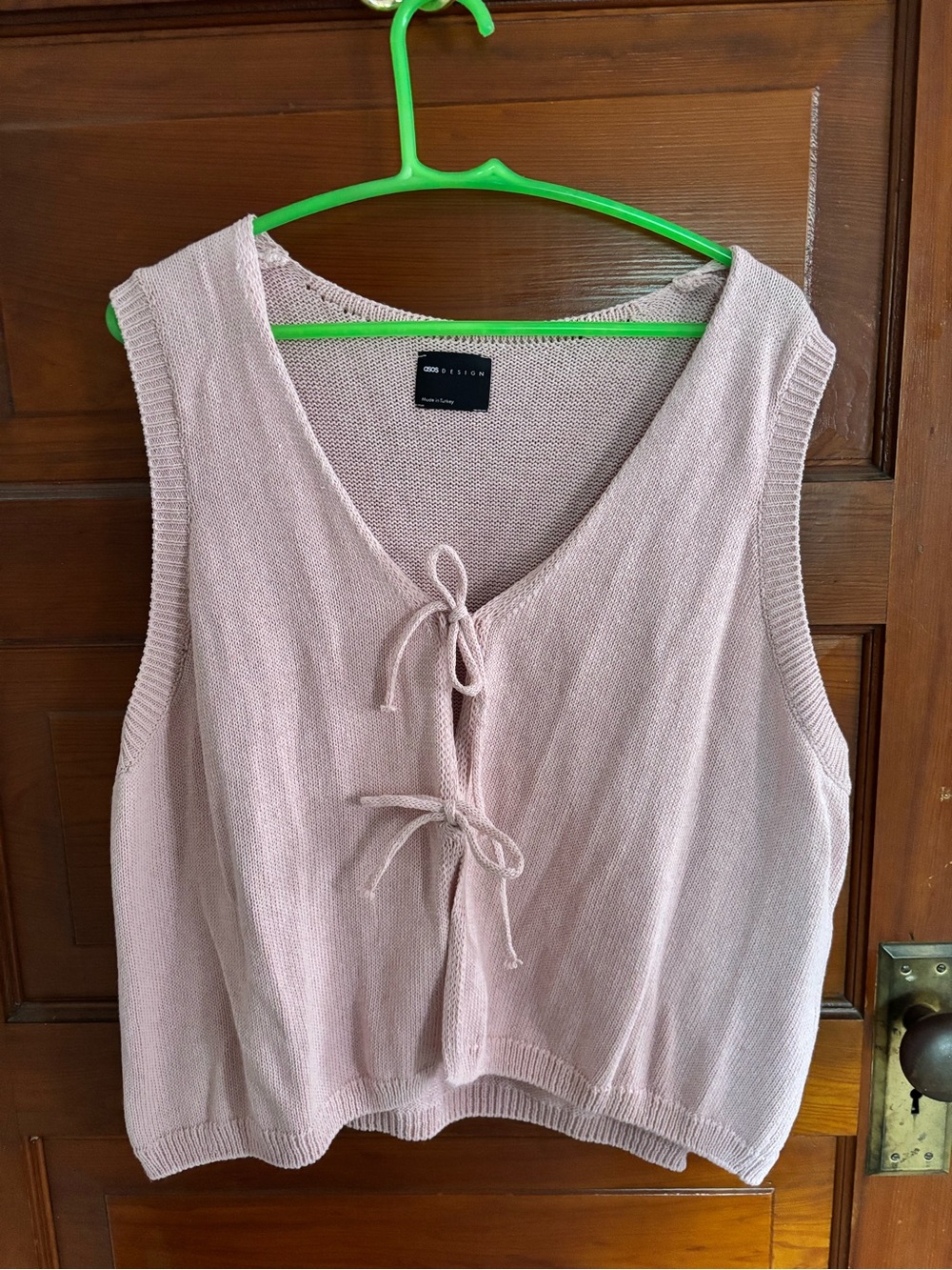 Soft Knit Tie-Front Sleeveless Top - Blush Pink asos